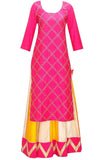 Deep Pink And Yellow Gota Work Banglori Silk Lehenga