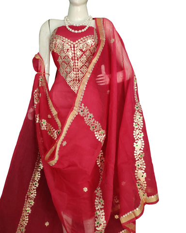 Red Color Chanderi Gota Patti Suit