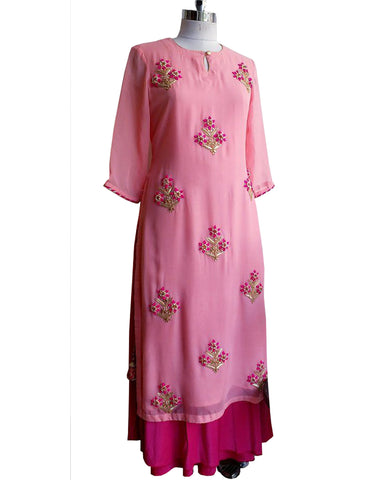 Peach And Pink Color Gota Patti Hand Work Palazzo Suits