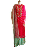 Red And Sea Green Color Gota Patti Hand Work Palazzo Suits