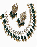Gold Finished Kundan Emerald Pippal Patti Necklace Set