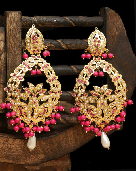 Pink Jadau Earrings