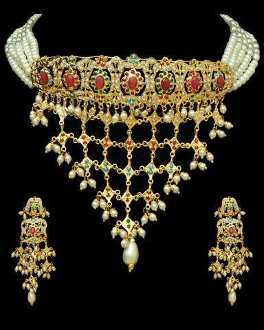 Multi Jadau Choker Necklace Set