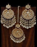 Golden Kundan Pearl Earring Tikka Set