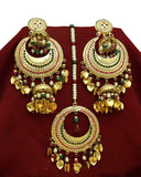 Multi Jadau Pippal Patti Earring Tikka Set By Punjabi Traditional Jewellery
