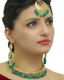 Hayat Gold Finished Emerald Hasli Necklace,Tikka & Earrings