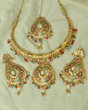 Hayam Gold Finished Navratan Hasli Necklace,Tikka & Earrings