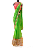 Green Georgette New Embroidery Work Saree