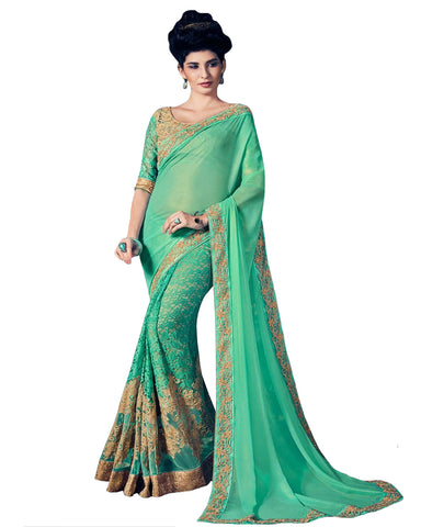 Green Paper Silk & Fancy Fabric Saree
