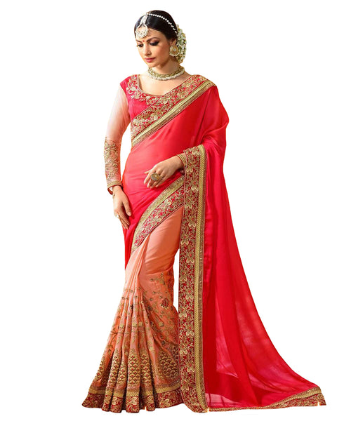 Peach - Pink Embroidered Work Half Saree