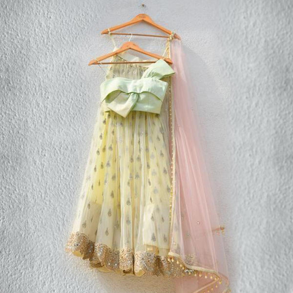 Yellow Colored Partywear Embroidered Georgette Lehenga Choli