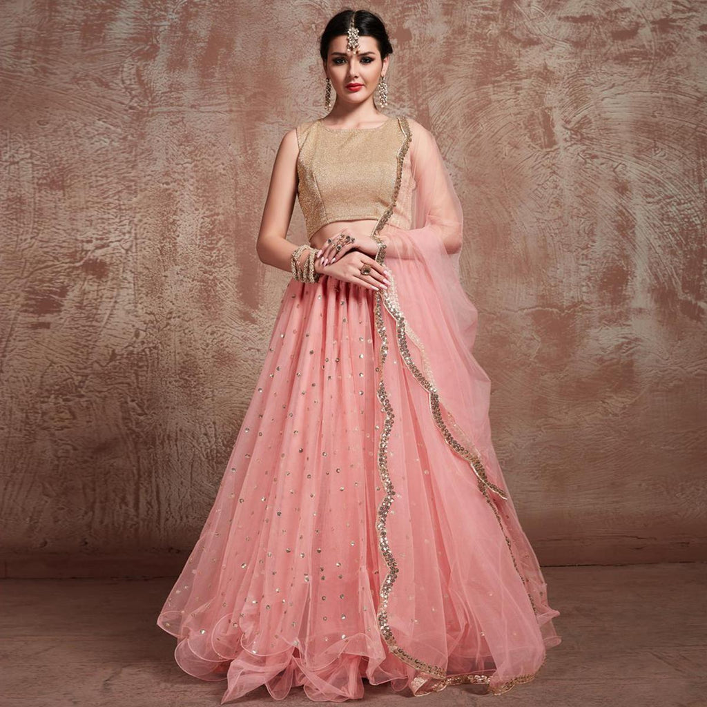 Net Lehenga Lehenga Choli For Girls 2018 Pink Colored Partywear