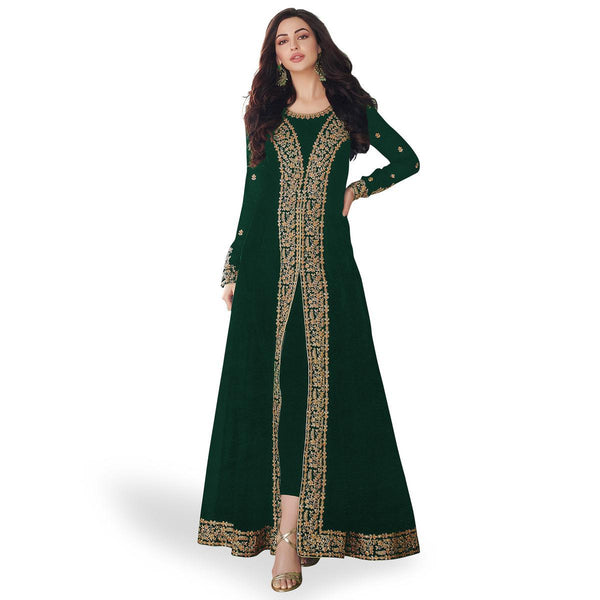 Green Colored Partywear Embroidered Georgette Anarkali Suit