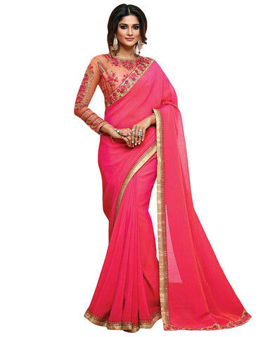 Marvellous Pink Colored Designer Embroidered Georgette Saree