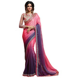 Beautiful Pink-Purple Colored Designer Embroidered Lycra Saree