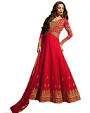 Red Colored Designer Embroidered Partywear Georgette Anarkali Suit