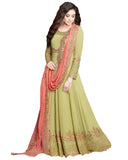 Pastel Green Colored Partywear Embroidered Georgette Anarkali Suit