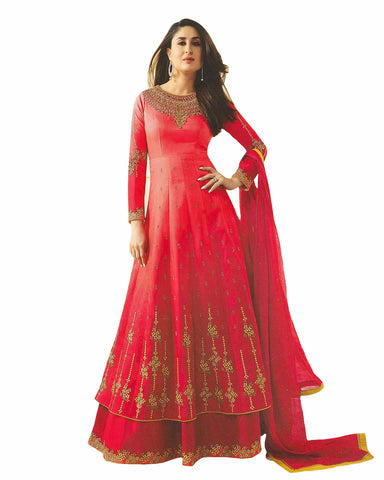 Red Designer Embroidered Georgette Abaya Style Anarkali Suit