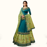 Rama Blue Colored Partywear Embroidered Satin Georgette Lehenga Kameez