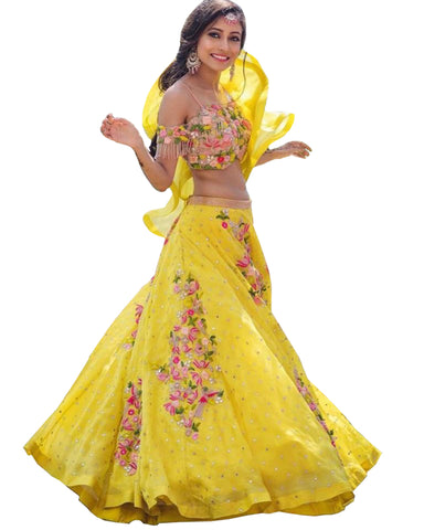 Yellow Taffeta Circular Lehenga