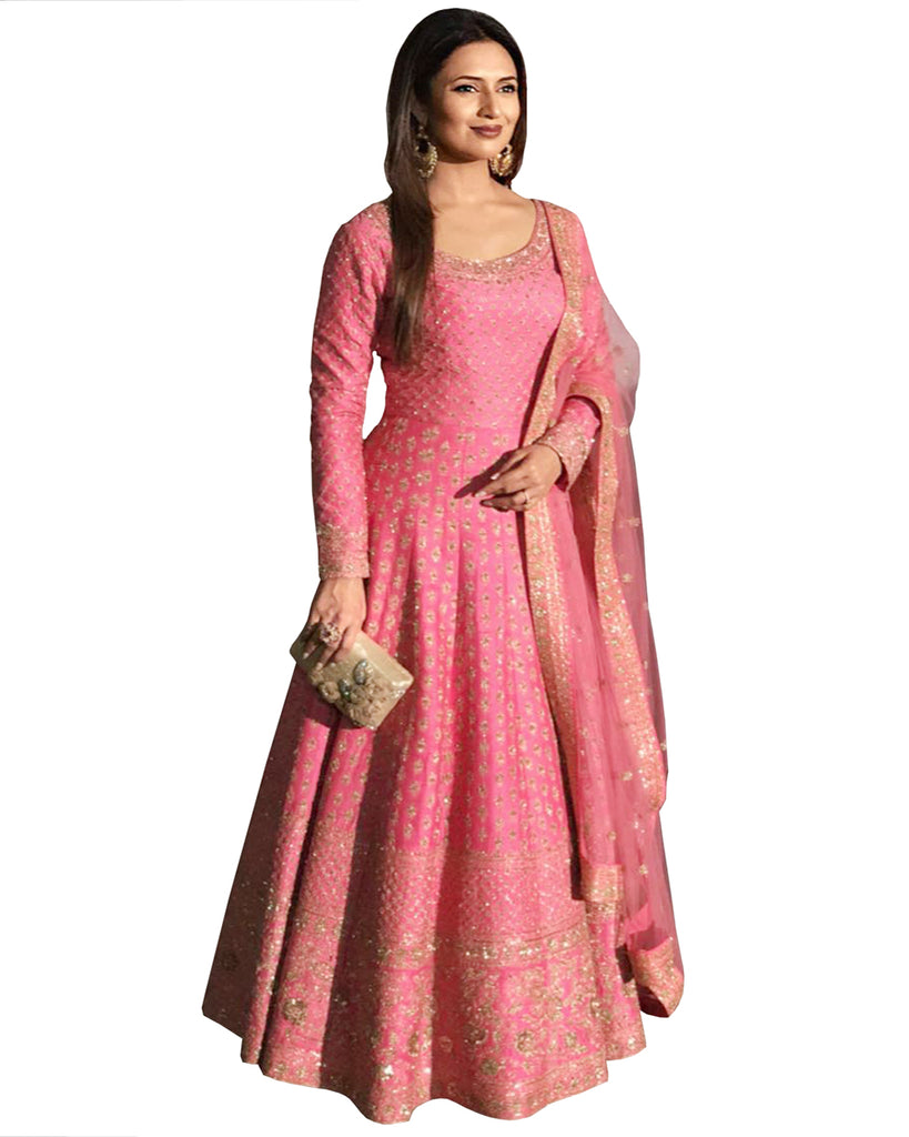 Buy Divyanka Tripathi In Kalki Blush Pink Cotton Silk Gown With Brocade  Side Kali KALKI Fashion India