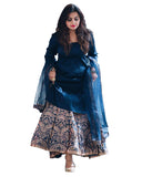 Stunning Dark Blue Designer Banarasi Jacquard Lehenga Kameez