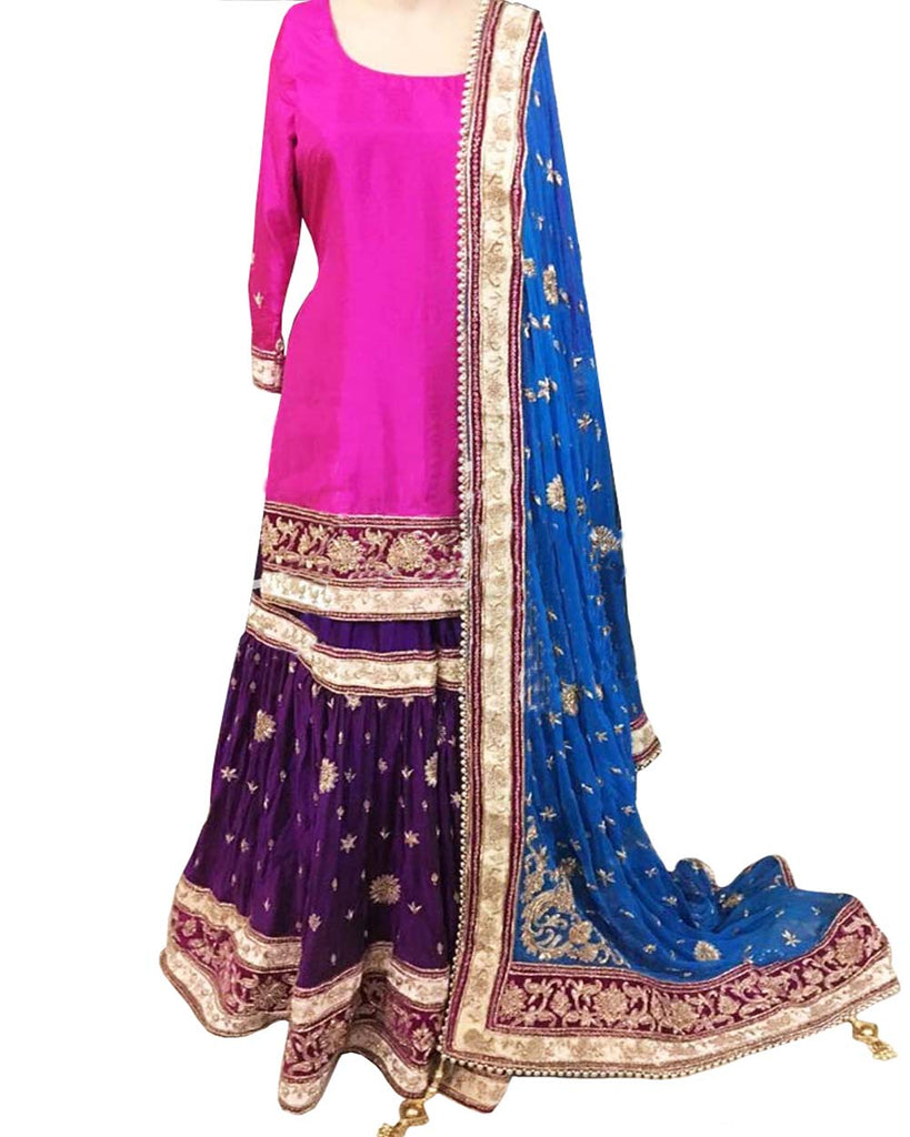 Purple Fiorzi Silk Garara – Sulbha Fashions - Main Image