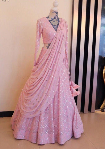 Pink color Designer Georgette Lehenga Choli