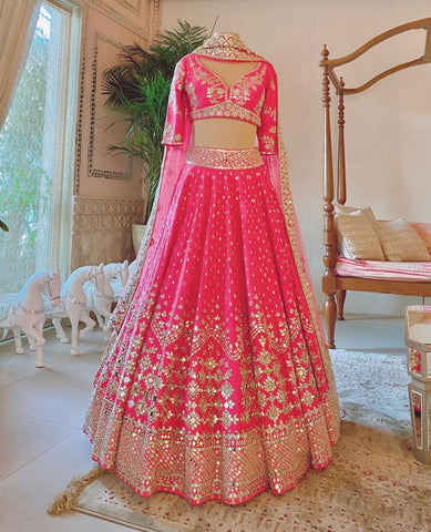 Pink Color Designer Lehenga Choli with Mirror work