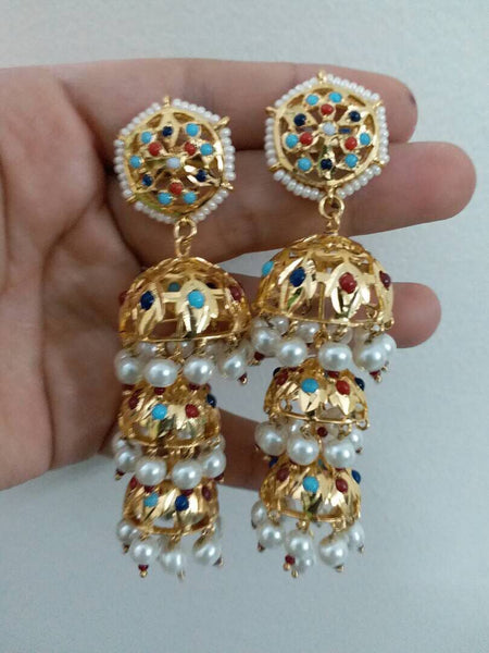 Beautiful Gold Plated Earrings with Real Stones added