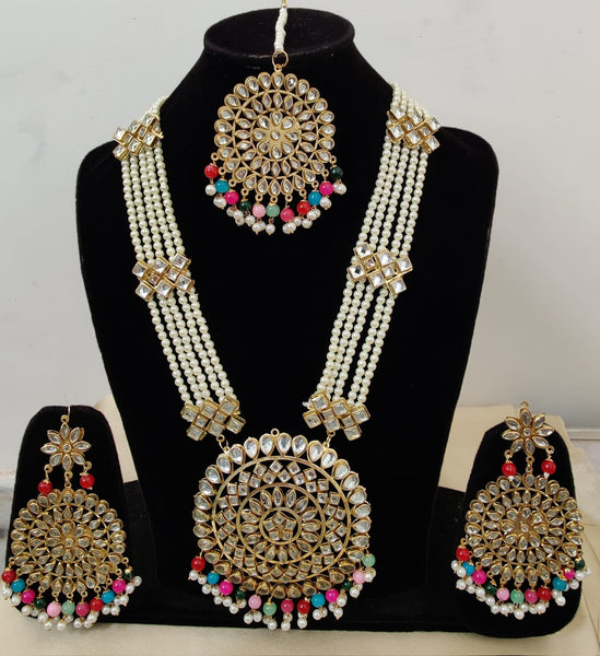 Beautiful Kundan Rani Haar with Beautiful Big Size Earrings and Tika Set