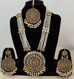 Gorgeous Golden Color Kundan Rani Haar with Beautiful Big Size Earrings and Tika Set