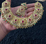 Beautiful Gold Plated along with Real Stones Necklace for Special Occasion