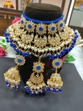 Beautiful Golden and White Color Necklace, Earrings and Maang Tikka along with Beautiful Blue Color Beads