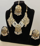 Beautiful Golden Color Pearl Jadau Choker Necklace with Rani Haar and Charming Earrings Tika Set