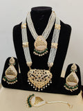 Gorgeous Golden Color Pearl Jadau Choker Necklace with Rani Haar and Charming Earrings Tika Set