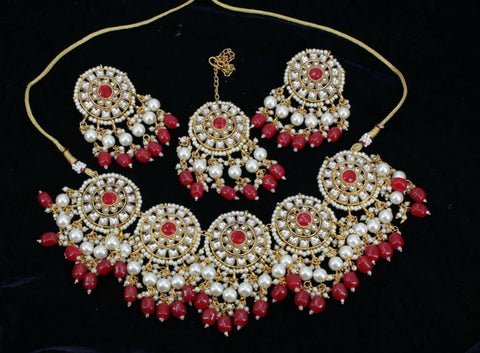 Beautiful High Quality White Color Dabi Kundan Necklace with Extra Red Color Pearls