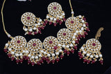Beautiful High Quality White Color Dabi Kundan Necklace with Extra Maroon Color Pearls