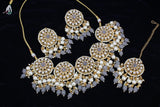 Gorgeous High Quality White Color Dabi Kundan Necklace  with Earrings and Matha Tikka