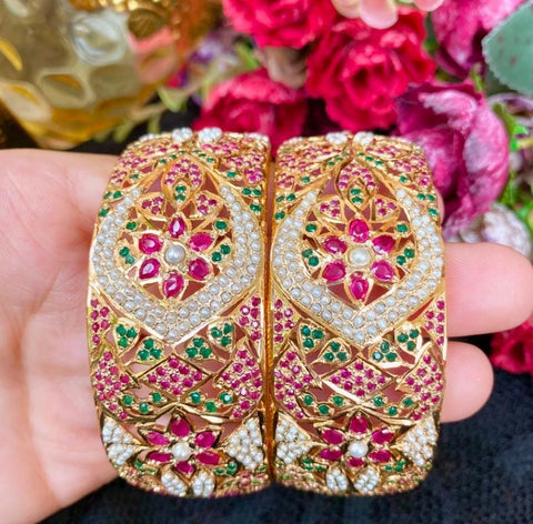 High Quality One Gram Gold Plated Bangle with all Real Stones