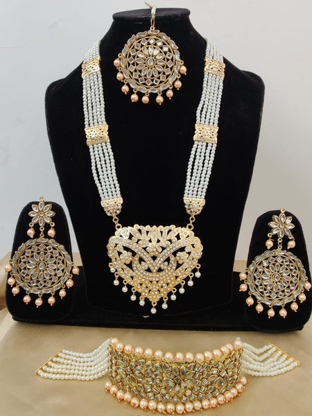 Gorgeous Golden Color Choker Necklace Set with Beautiful Jhumka and Matha Tikka