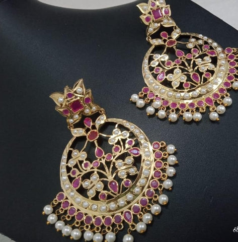Gorgeous Golden Color Jhumka with Beautiful Maroon Color Pearls
