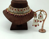 Beautiful White and Maroon Color Necklace with Charming Earrings for Special Occasion