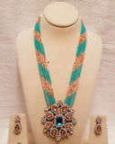 Beautiful Sea Green and Dual Tone Peach Golden Color Pearls Kundan Necklace Set for Special Occasions