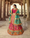 Magnificent Premium Quality Multi Color with Beautiful Floral Designs Pure Silk Lehenga and Pink Color Blouse with Charming Silk Dupatta for Special Occasion