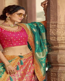 Magnificent Premium Quality Multi Color with Beautiful Floral Designs Pure Silk Lehenga and Pink Color Blouse with Charming Silk Dupatta for Special Occasion