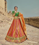 Premium Quality Multi Color with Heavy Floral Design Pure Silk Lehenga and Blouse with Beautiful Silk Dupatta for Special Occasion