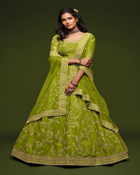 Beautiful Green Color Art Silk Designer Lehenga Choli with Embroidery and Zari Sequins Work