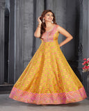 Beautiful Yellow Color Silk Salwar Suit with Charming Pink Color Border and Floral work for Special Occasion