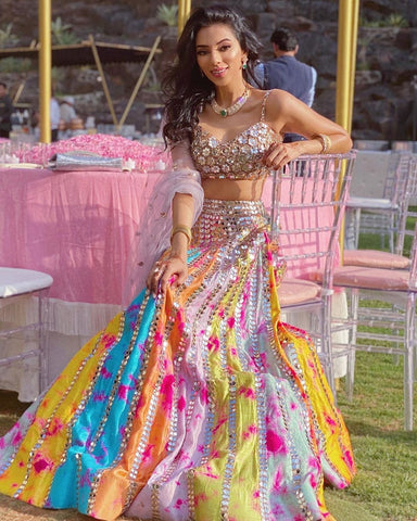 Attractive Multi Color Heavy Taffeta Silk Designer Lehenga Choli With Digital Print and  Paper Mirror Work with Soft Net Dupatta for Special Occasion